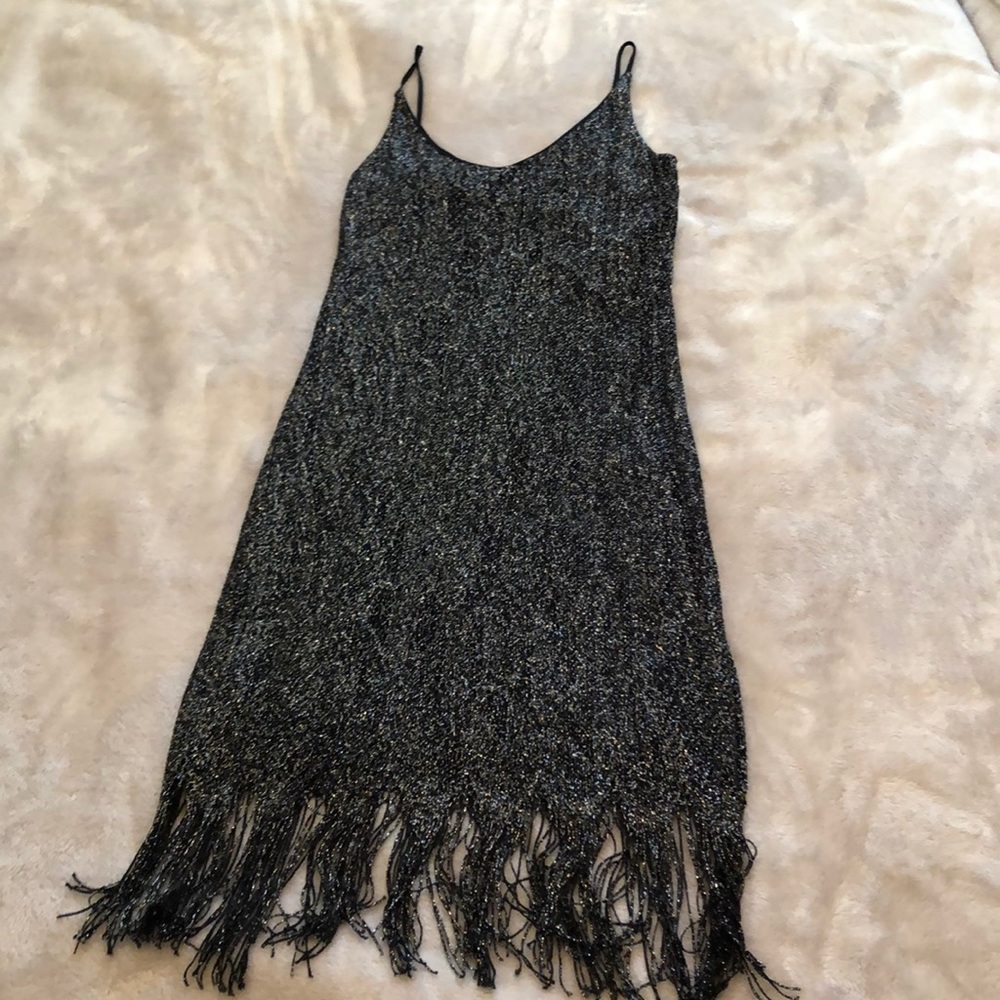 Black sparkle fringe dress